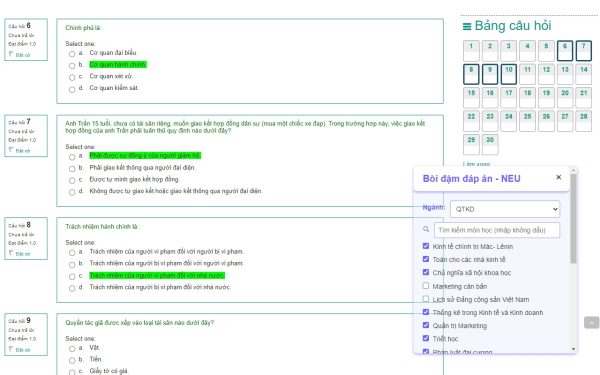 Bôi đậm đáp án - NEU hệ Từ xa